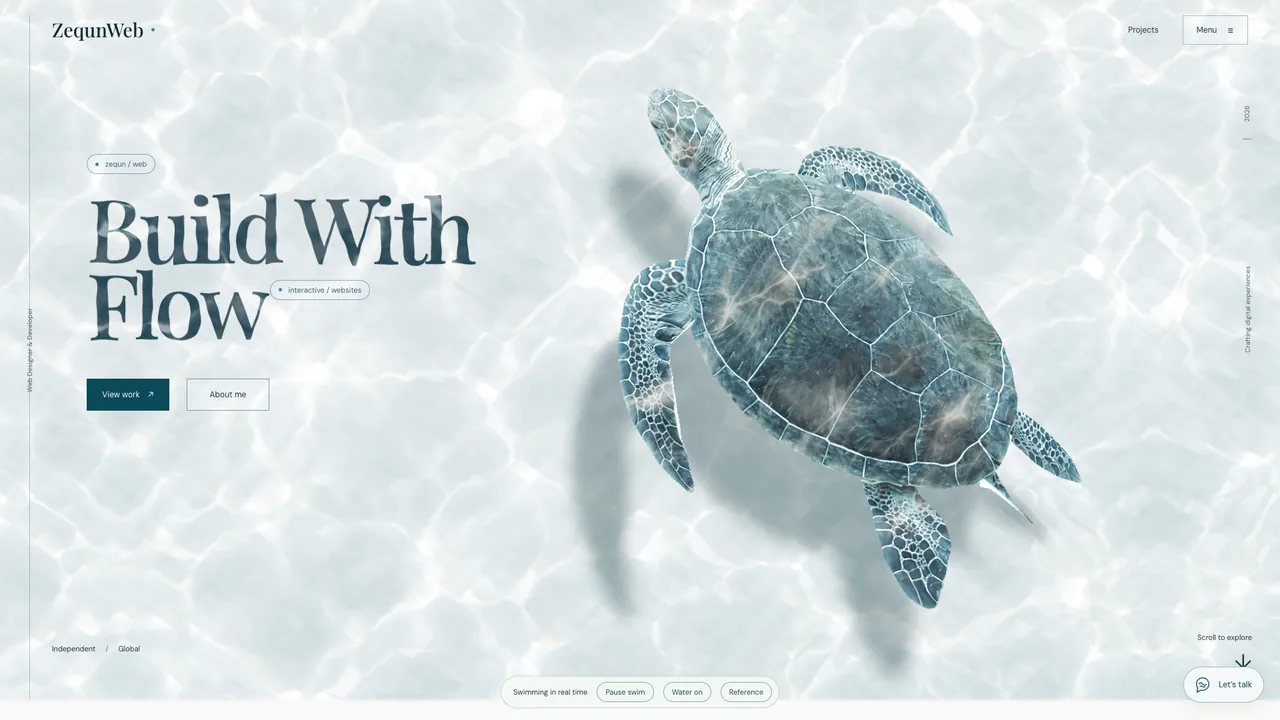 3D 海龜互動網站的海龜與水面預覽