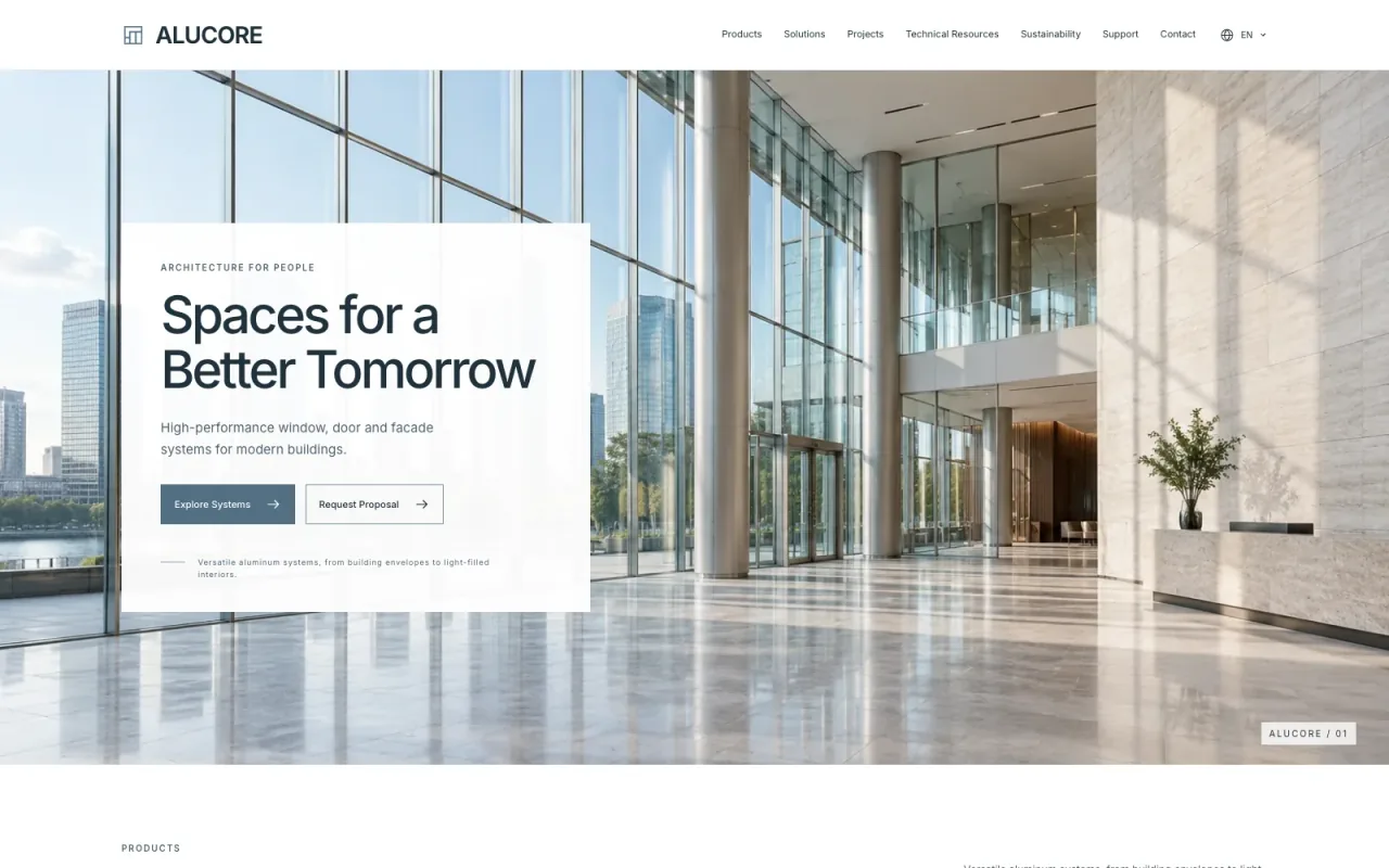 ALUCORE website homepage preview