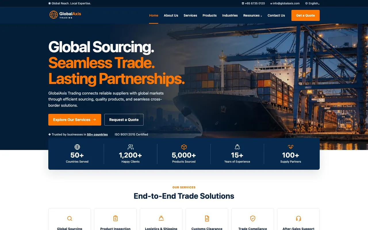 GlobalAxis Trading 貿易会社向けWebサイトの自主制作コンセプト