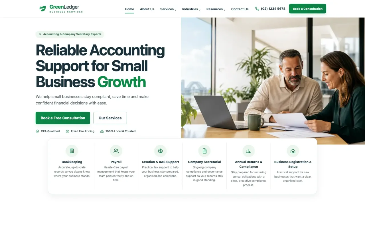 GreenLedger Business Services website screenshot