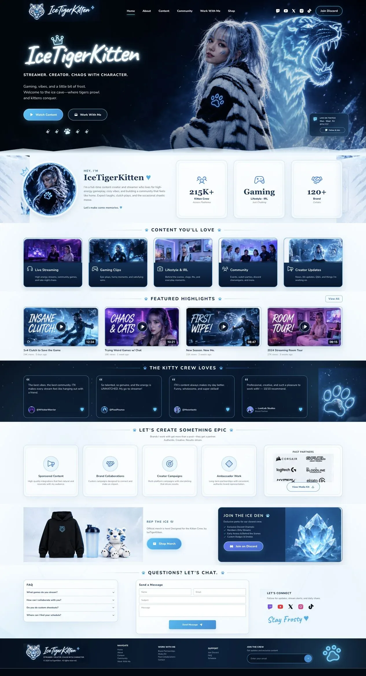 IceTigerKitten streamer and creator brand website screenshot