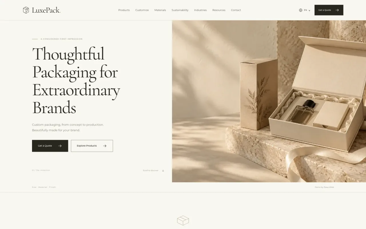 LuxePack website homepage preview
