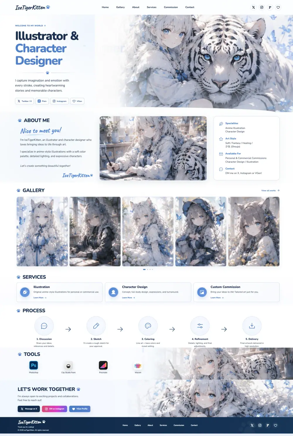 IceTigerKitten Illustrator Portfolio · 桌面版 · 截圖日期 2026-10-22
