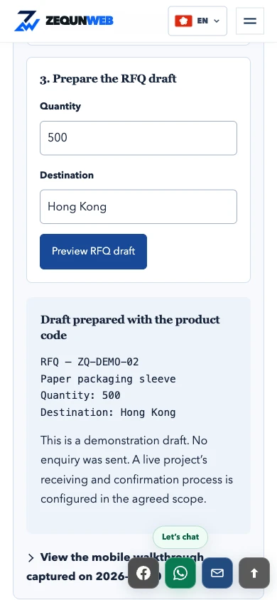 3. RFQ draft and explicit unsent status